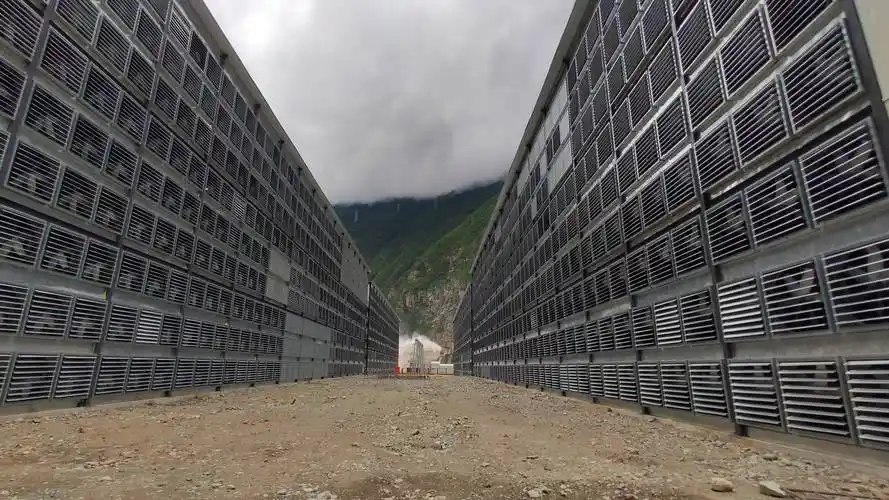 A modern mining farm with racks of powerful mining rigs