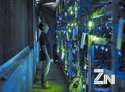 A large-scale mining farm powered by solar panels, showcasing sustainable energy practices.